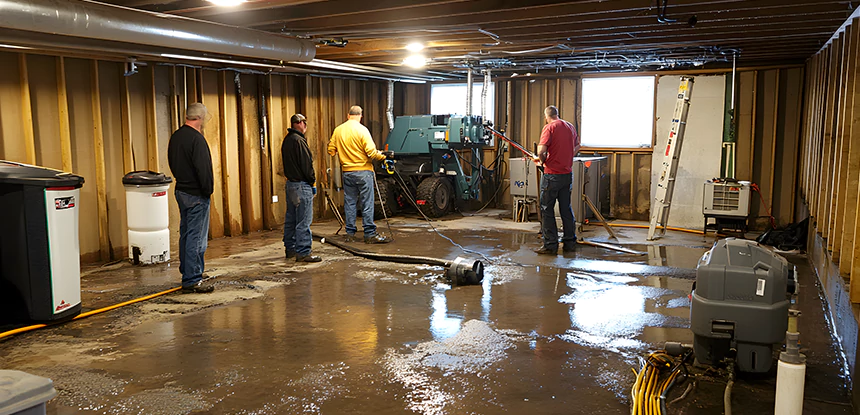 Cleaning Sewage From Basement Floor in Stilwell